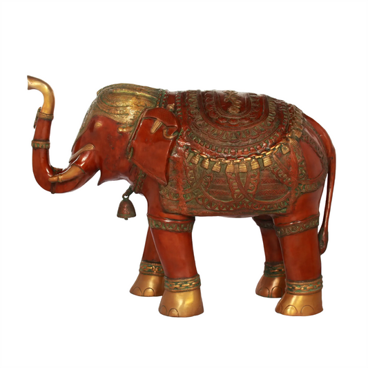 Brassaura® Decorative Brass Elephant Sculpture – Double Chola Finish | Pure Brass | Height 31.5 Inches & Weight 70.90 kgs