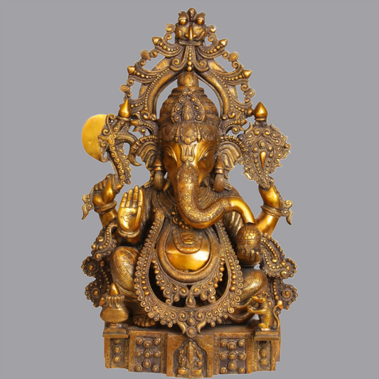Brassaura® Heavily Ornamented Lord Ganesha Brass Statue | Height 23 Inches & Weight 27.20 kgs
