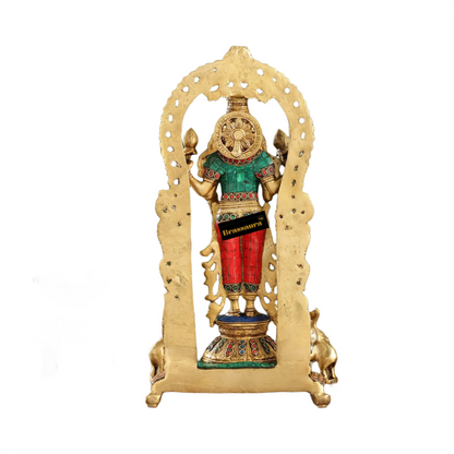 Brass Gem Stone Work Laxmi Mata for Home and Decor Height 10.5 Inches & Weight 6 Kgs