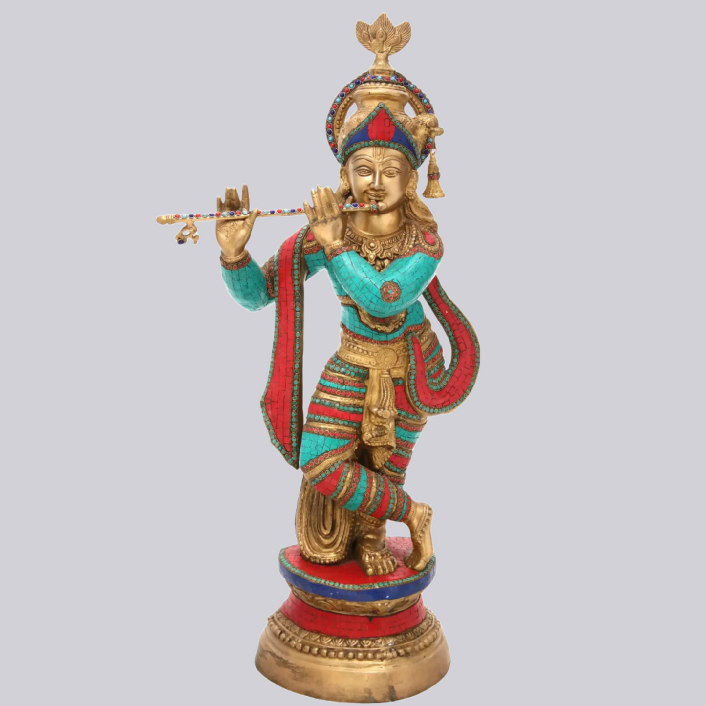 Brassaura® Brass Krishna Statue with Stonework | Height 36.02 Inches & Weight 22.80 kg