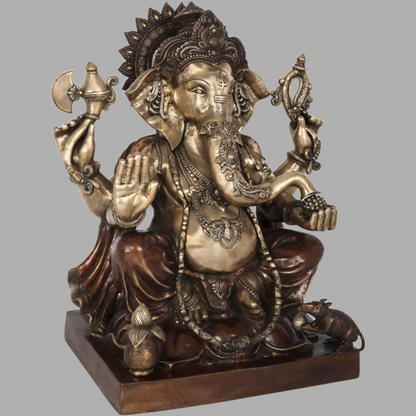 Brassaura™ Grand Seated Ganesha Idol with Ornate Detailing | Height 31 Inches & Weight 67.50 kgs