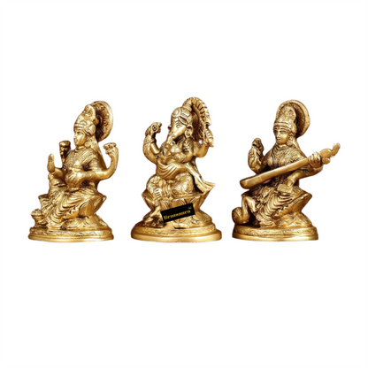 Brass Antique Laxmi Ganesha Saraswati Height 5 Inches & Weight 3 Kgs
