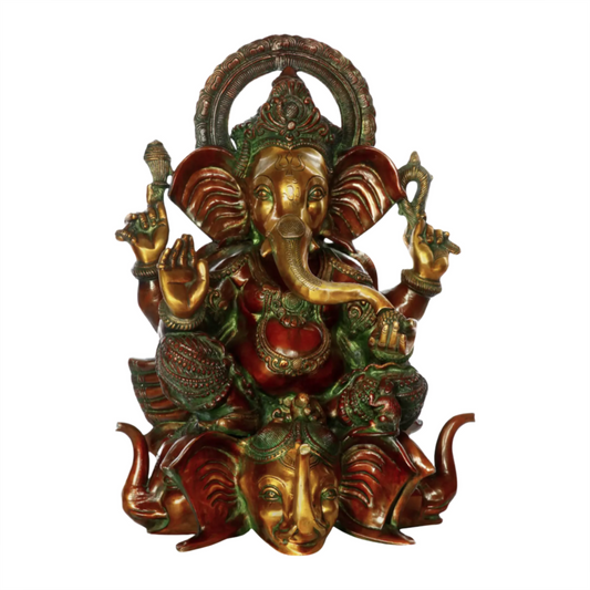 Brassaura® Lord Ganesha on Elephant Base | Dual Tone Brass Sculpture | Height 20.08 Inches & Weight 23.53 kgs