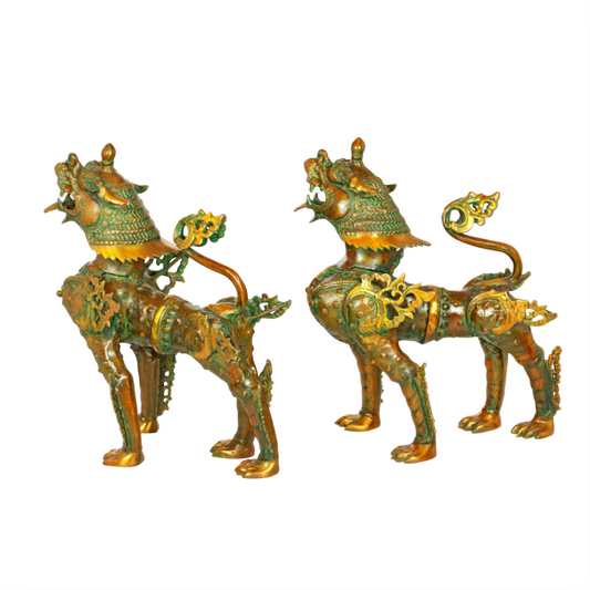 Brassaura® Tibetan Guardian Snow Lion Brass Sculpture | Pure Brass | Height 23 Inches & Weight 41.70 kgs