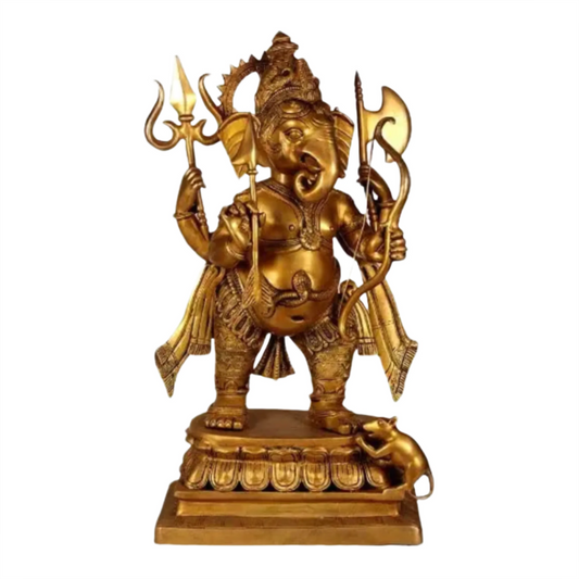 Brassaura™ Standing Veer Ganesha with Trishul & Parashu | Brass Sculpture | Height 30.5 Inches & Weight 31.20 kgs