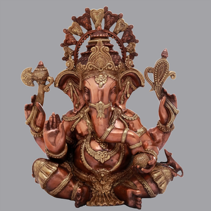Brassaura™ 16 Inches Chaturbhuja Seated Ganesha Granting Abhaya | Brass Statue | Height 16 Inches & Weight 16.60 kgs