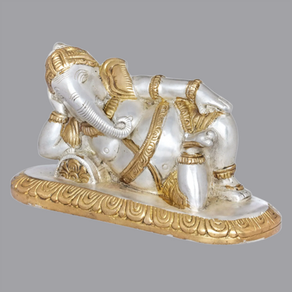 Brassaura® Relaxing Ganesha Reclining Statue in Brass | Height 4 Inches | Weight 1.40 kgs