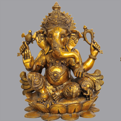Brassaura® Large Kamalasana Chaturbhuja Ganesha Idol | Height 21 Inches & Weight 28.20 kgs