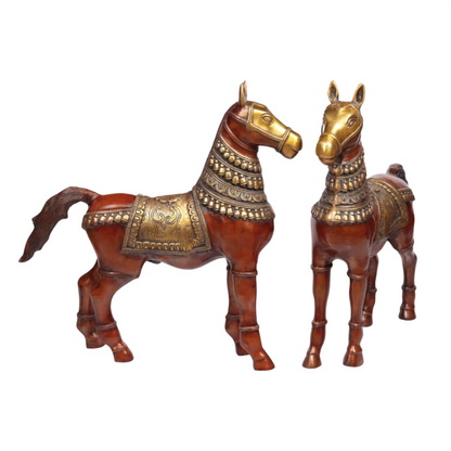 Brassaura® Pair of Horse Brass Sculptures | Handcrafted Decorative Statues | Height 20 Inches & Weight 22.10 kgs