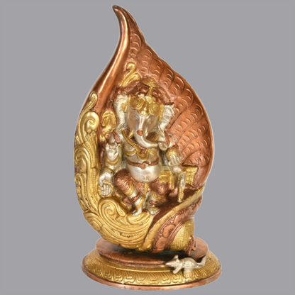 Brassaura® Dancing Ganesha in Sacred Conch | Pure Brass with Dual Tone Finish | Height 12 Inches & Weight 5.40 kgs