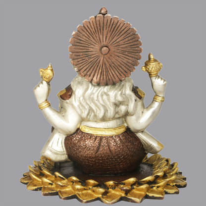 Brassaura® Lord Ganesha Seated on Blooming Lotus | Brass Statue | Height 8 Inches | Weight 3.7 kgs