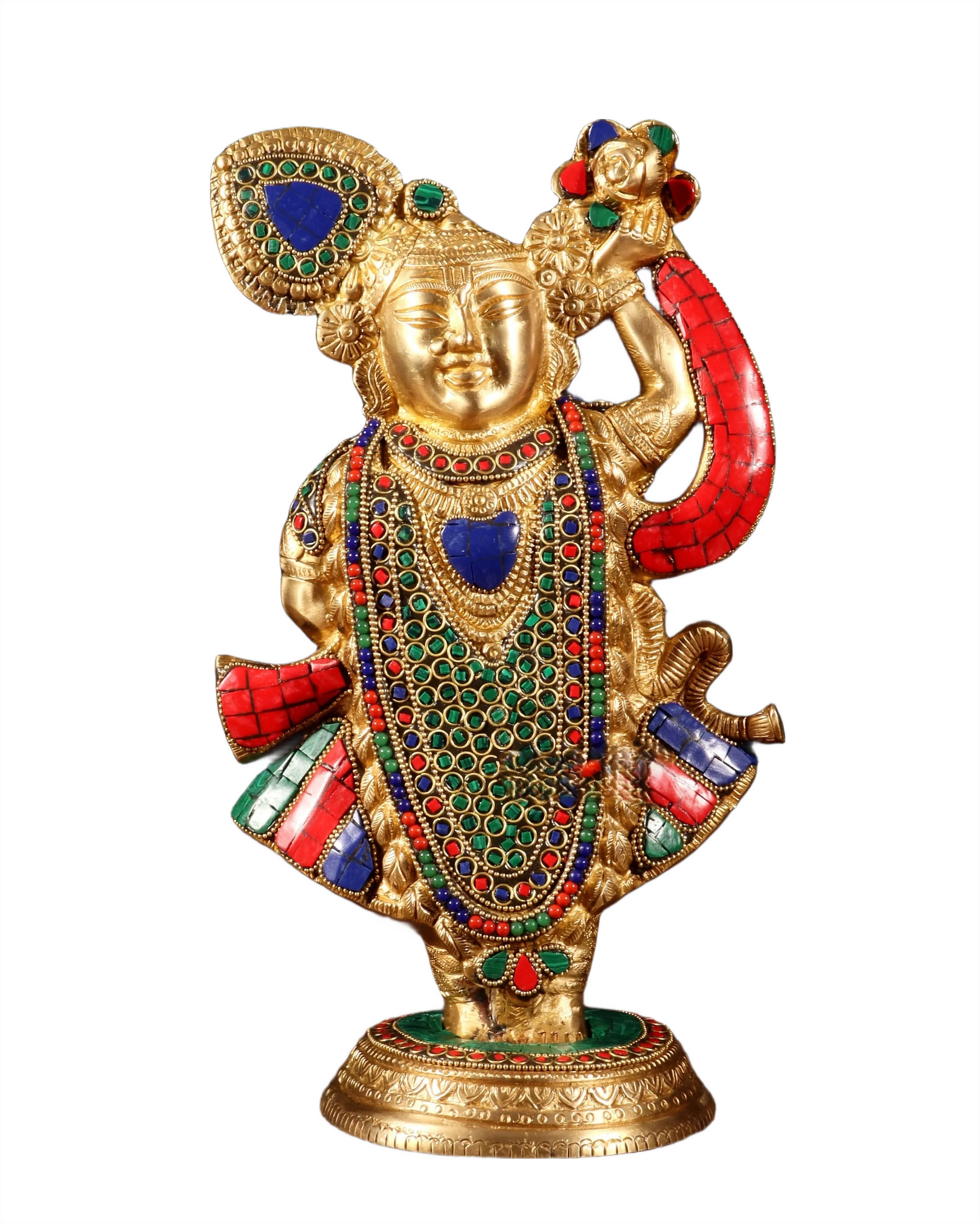 BrassAura™ Brass Lord Shrinath Ji Statue – Golden Finish with Pichwai Meenakari Work | Height 13 Inch | Weight 4.5 Kg