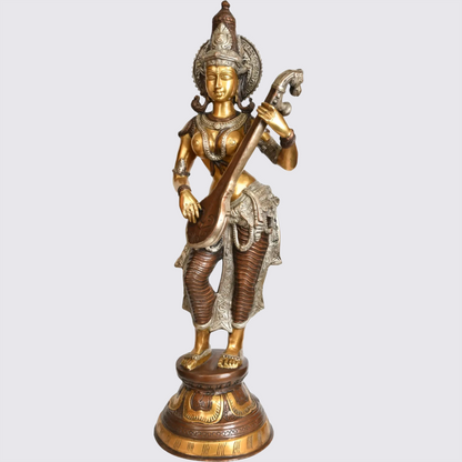 Brassaura® Brass Saraswati Statue | Height 28.54 Inches & Weight 12 kg