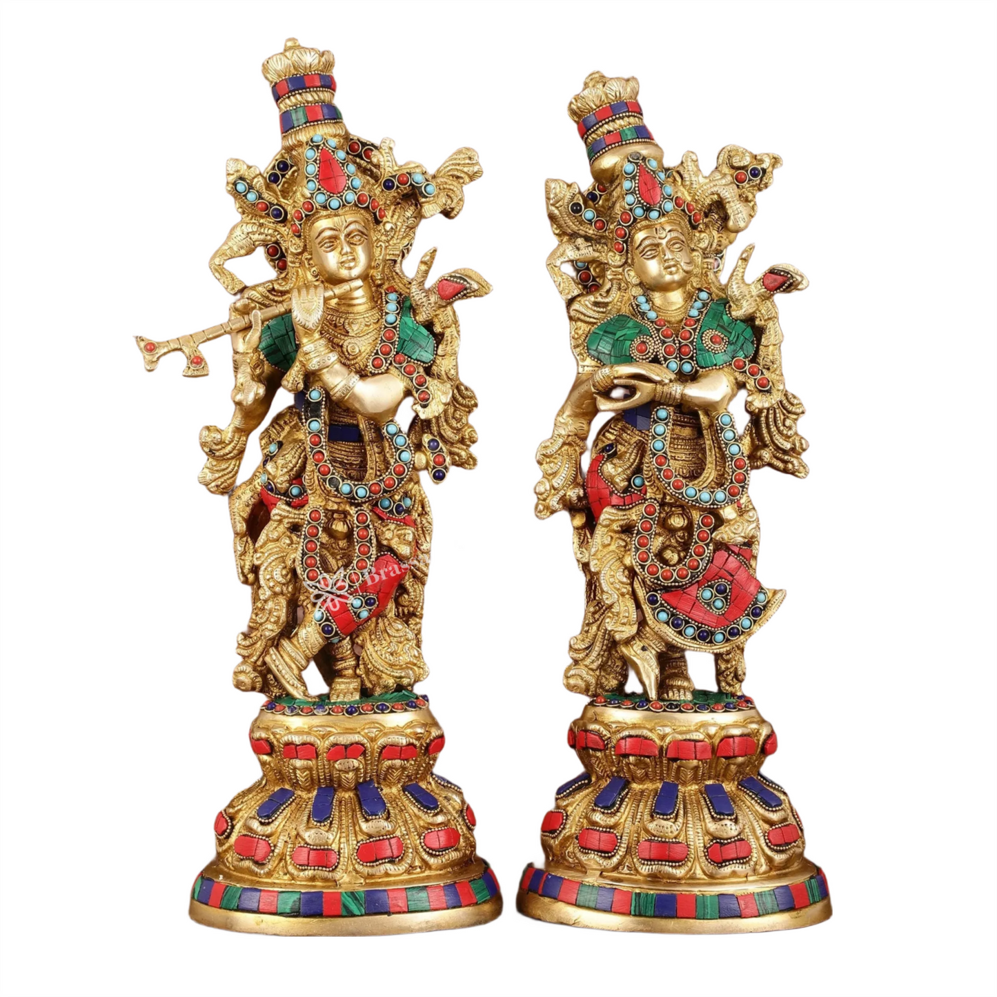 Brassaura™ Intricately Crafted Brass Radha Krishna Idols with Stonework – Height 15 Inches & Weight 10 Kgs | Divine Love Pair