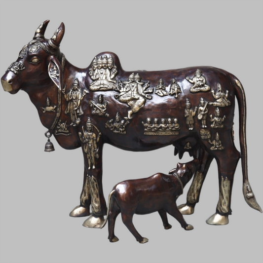 Brassaura™ Brass Big Cow Baby Statue | Height 50 Inches & Weight 172.800 kg