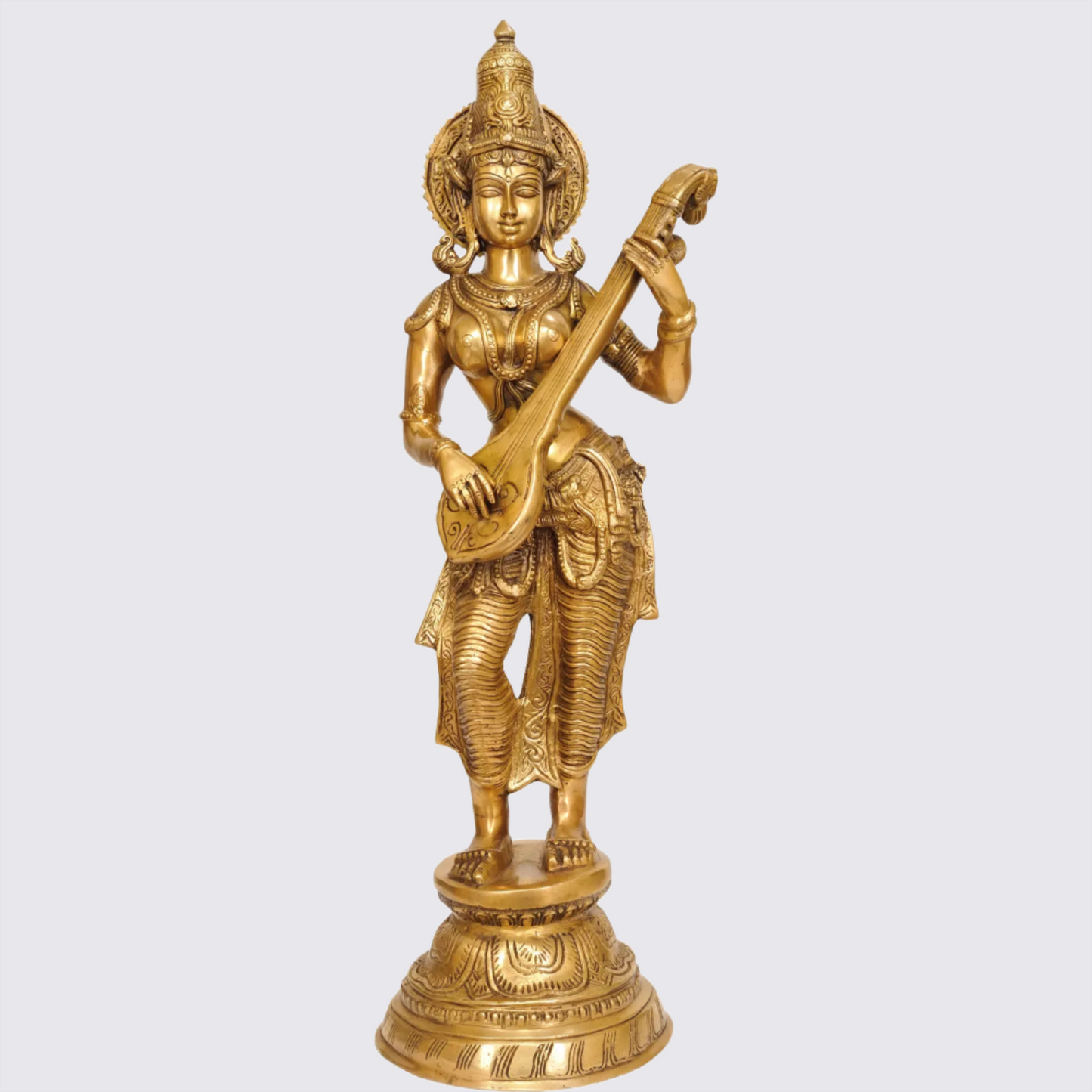 Brassaura® Brass Saraswati Statue | Height 28.54 Inches & Weight 12 kg