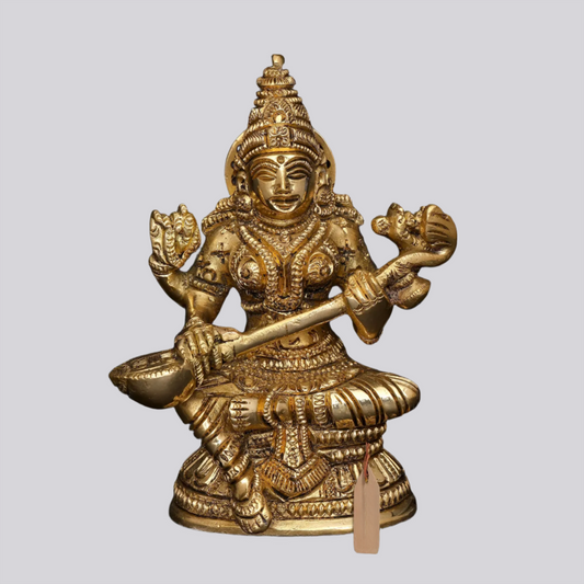 Brassaura® Brass Saraswati Statue | Height 5.12 Inches & Weight 0.88 kg