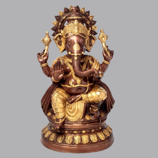 Brassaura® Grand Lord Ganesha in Blessing Posture | Dual Tone Brass Statue | Height 35.24 Inches & Weight 48.80 kgs