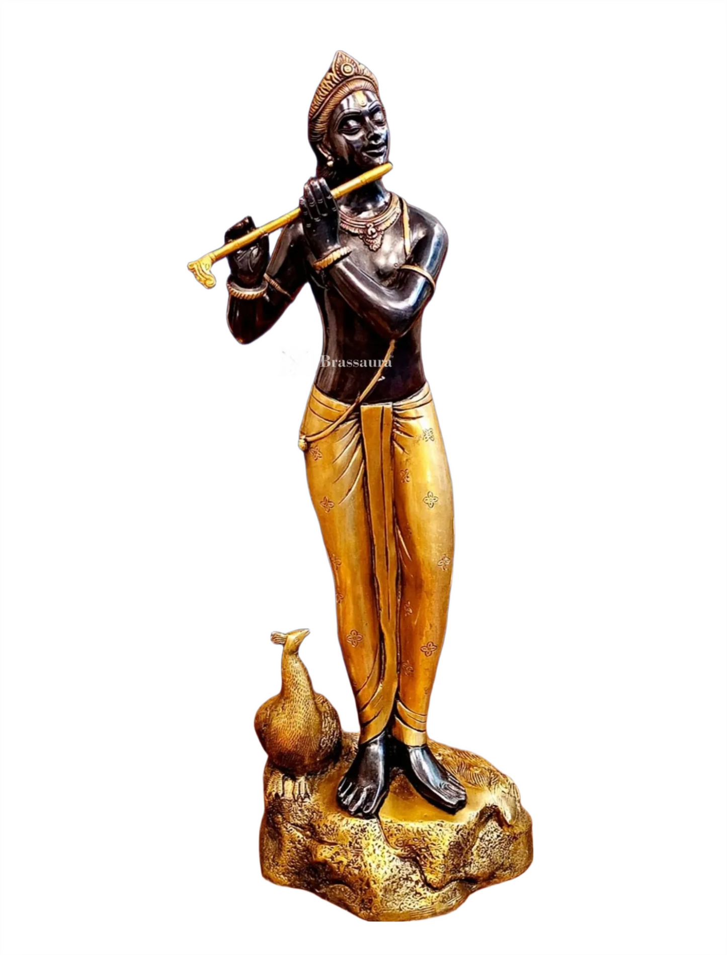 Brassaura™ Krishna Murlidhar Brass Idol – Height 29 Inches & Weight 18 Kgs | Black & Gold Finish