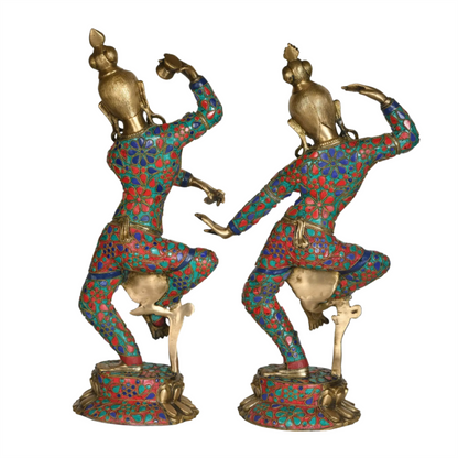 Brassaura® Shiva–Parvati Tandava & Lasya Pair | Brass with Intricate Inlay Work | Height 16.5 Inches (Shiva) & 16 Inches (Parvati) | Weight 8.76 kgs