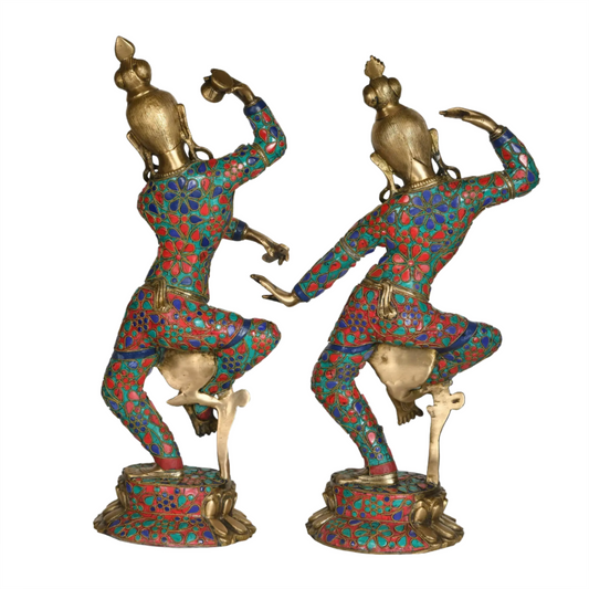 Brassaura® 湿婆-帕尔瓦蒂 坦达瓦和拉斯亚对像 | 黄铜嵌金 | 湿婆像高16.5英寸，帕尔瓦蒂像高16英寸 | 重8.76公斤