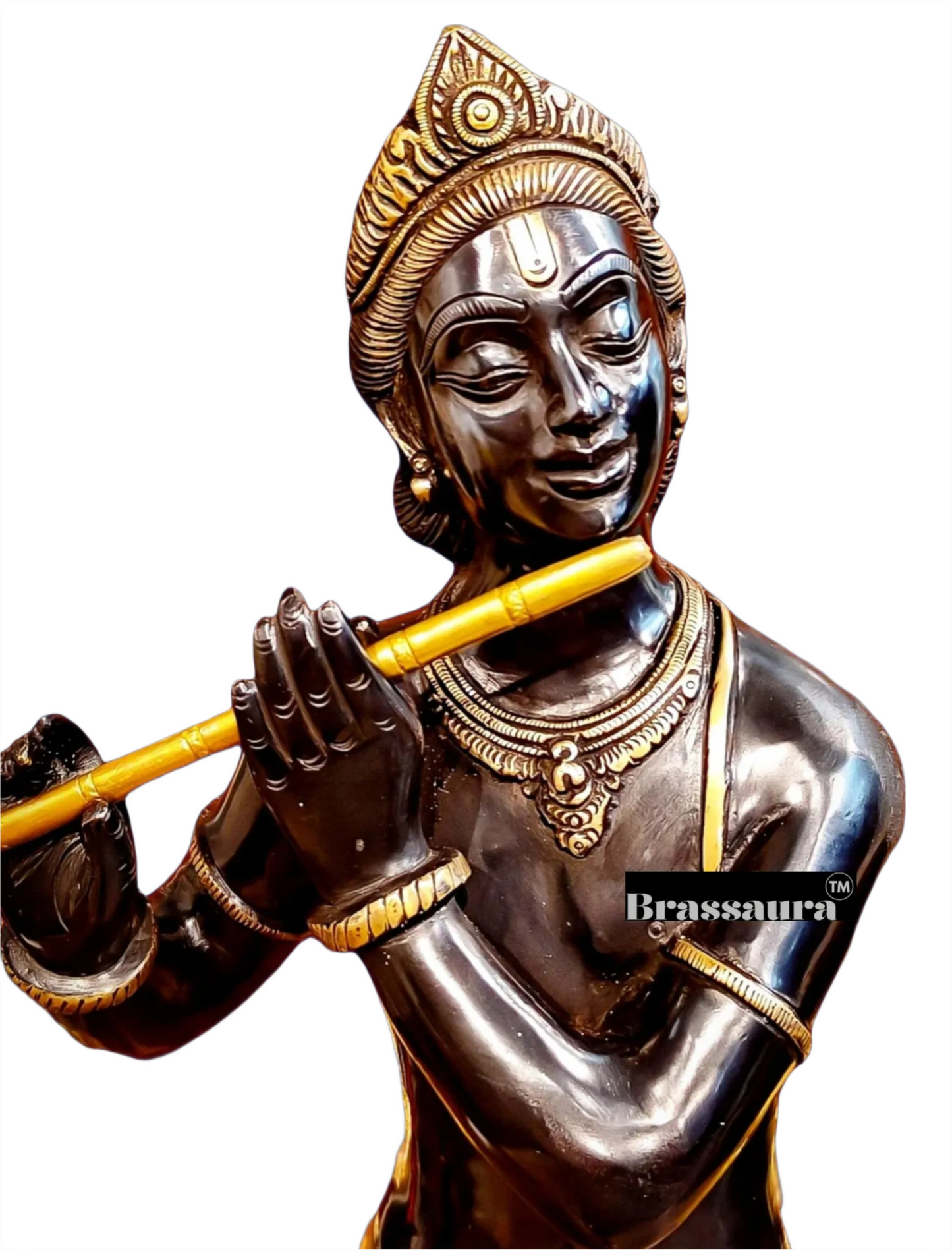 Brassaura™ Krishna Murlidhar Brass Idol – Height 29 Inches & Weight 18 Kgs | Black & Gold Finish