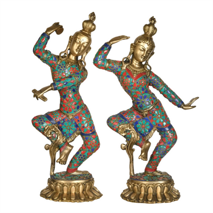 Brassaura® Shiva–Parvati Tandava & Lasya Pair | Brass with Intricate Inlay Work | Height 16.5 Inches (Shiva) & 16 Inches (Parvati) | Weight 8.76 kgs