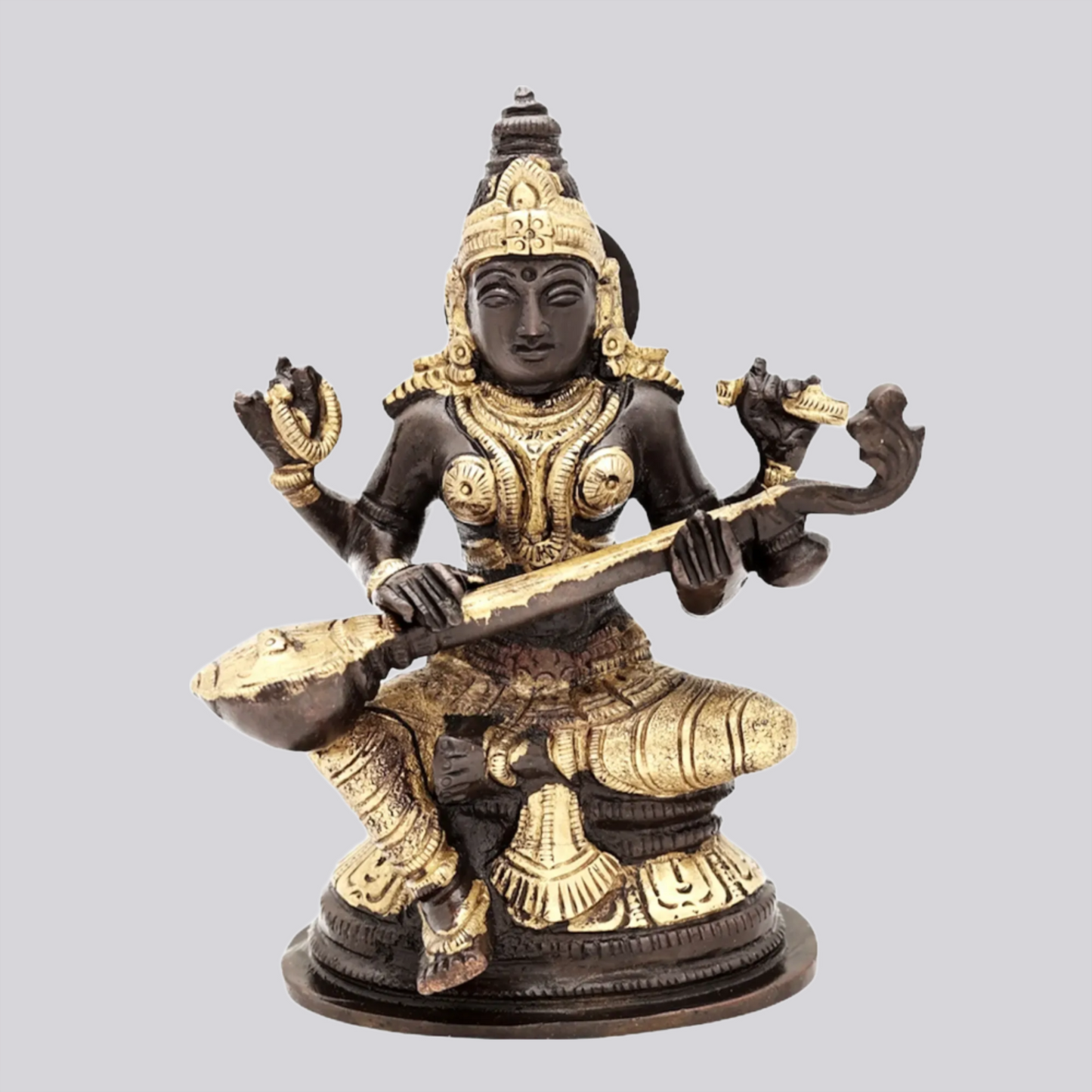 Brassaura® Brass Saraswati Statue | Height 5.12 Inches & Weight 0.88 kg