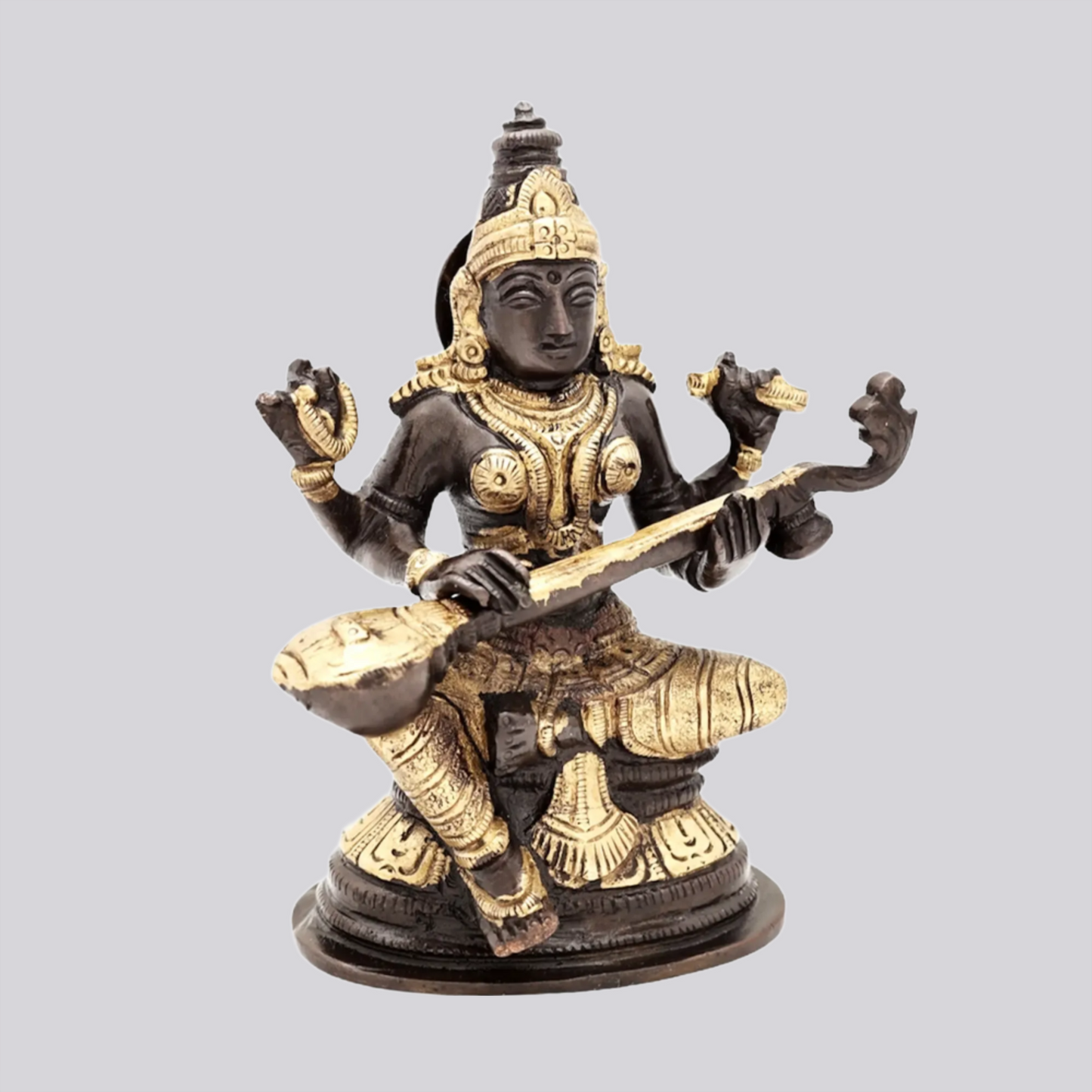 Brassaura® Brass Saraswati Statue | Height 5.12 Inches & Weight 0.88 kg