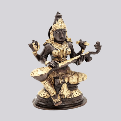 Brassaura® Brass Saraswati Statue | Height 5.12 Inches & Weight 0.88 kg