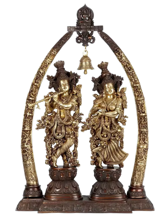 Brassaura® Brass Radha Krishna with Ornate Detailing | Height 112 cm & Weight 73 kg