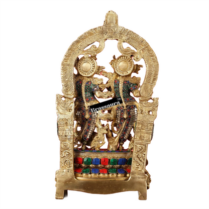 Brassaura™ Brass Radha Krishna Idol Pair with Peacocks & Prabhavali – Height 17.5 Inches & Weight 10 Kgs | Divine Devotional Statue