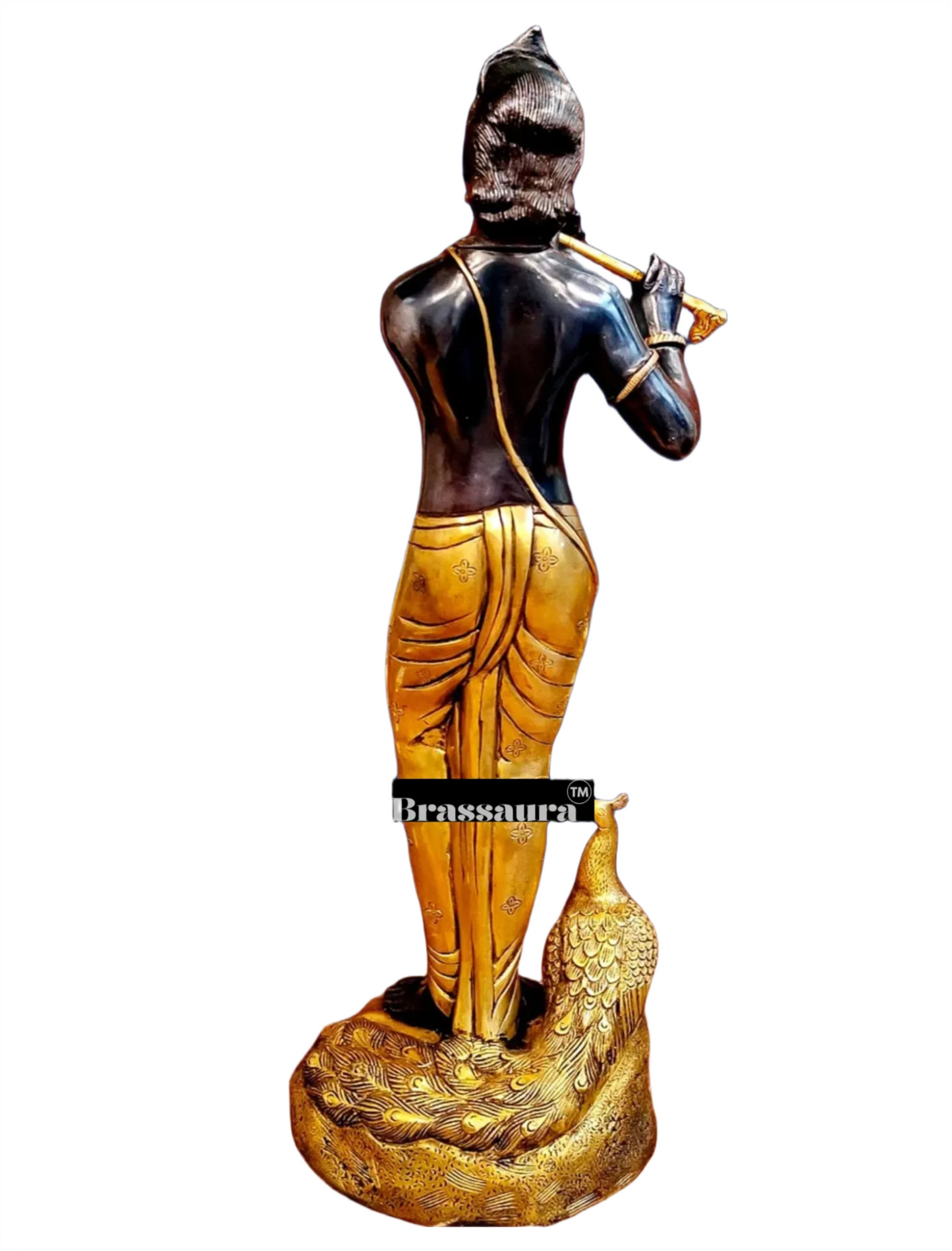 Brassaura™ Krishna Murlidhar Brass Idol – Height 29 Inches & Weight 18 Kgs | Black & Gold Finish