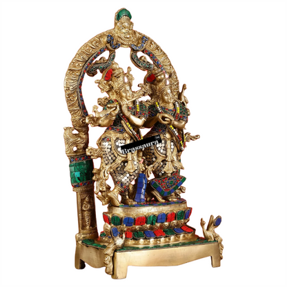 Brassaura™ Brass Radha Krishna Idol Pair with Peacocks & Prabhavali – Height 17.5 Inches & Weight 10 Kgs | Divine Devotional Statue