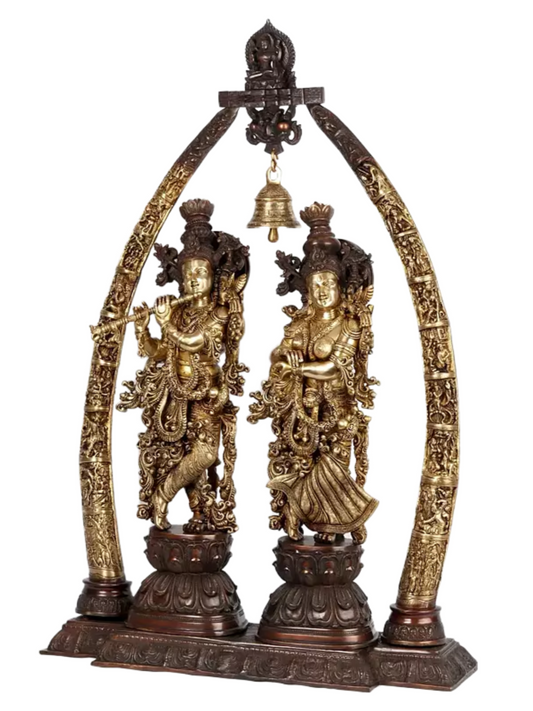 Brassaura® Brass Radha Krishna with Ornate Detailing | Height 112 cm & Weight 73 kg