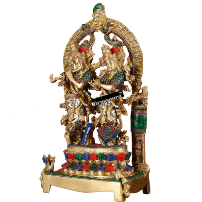 Brassaura™ Brass Radha Krishna Idol Pair with Peacocks & Prabhavali – Height 17.5 Inches & Weight 10 Kgs | Divine Devotional Statue