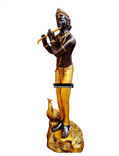 Brassaura™ Krishna Murlidhar Brass Idol – Height 29 Inches & Weight 18 Kgs | Black & Gold Finish