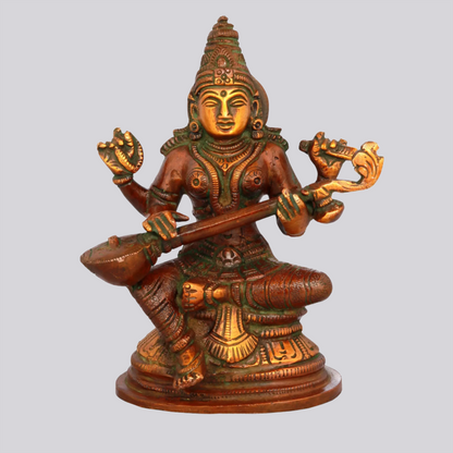 Brassaura® Brass Saraswati Statue | Height 5.12 Inches & Weight 0.88 kg