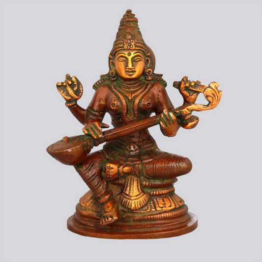Brassaura® Brass Saraswati Statue | Height 5.12 Inches & Weight 0.88 kg