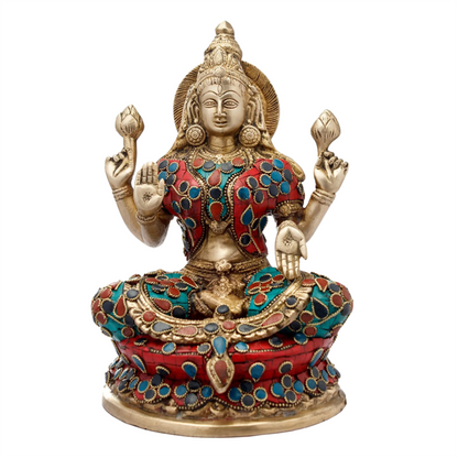 Brassaura® Goddess Lakshmi Seated on Lotus | Brass Statue | Height 9 Inches & Weight 3.80 kgs