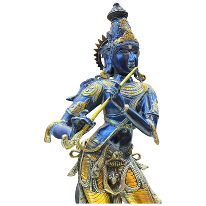 Brassaura™ Lord Krishna Brass Statue | Antique Black Stone Finish | Height 35 Inches & Weight 19 Kgs