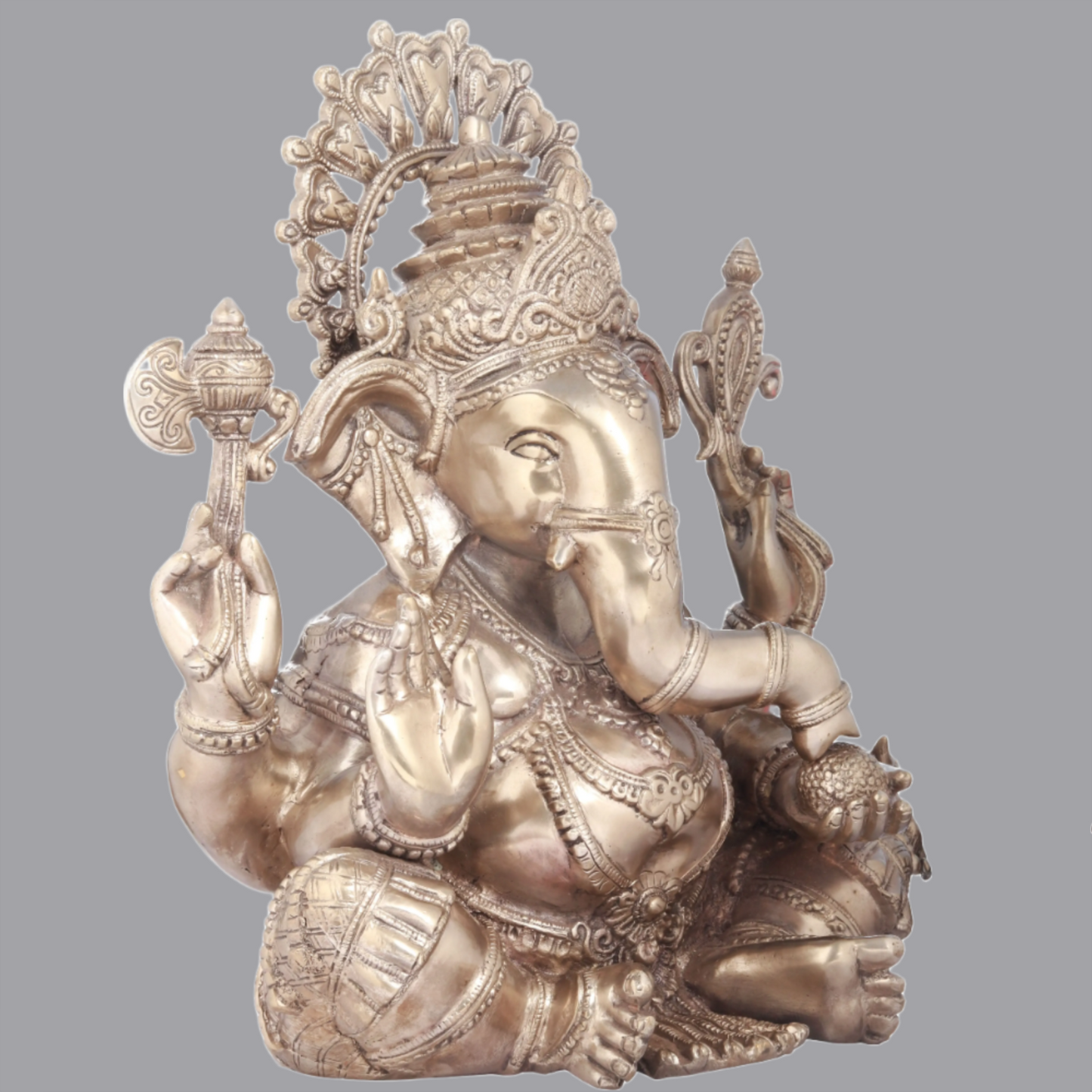 Brassaura™ 16 Inches Chaturbhuja Seated Ganesha Granting Abhaya | Brass Statue | Height 16 Inches & Weight 16.60 kgs