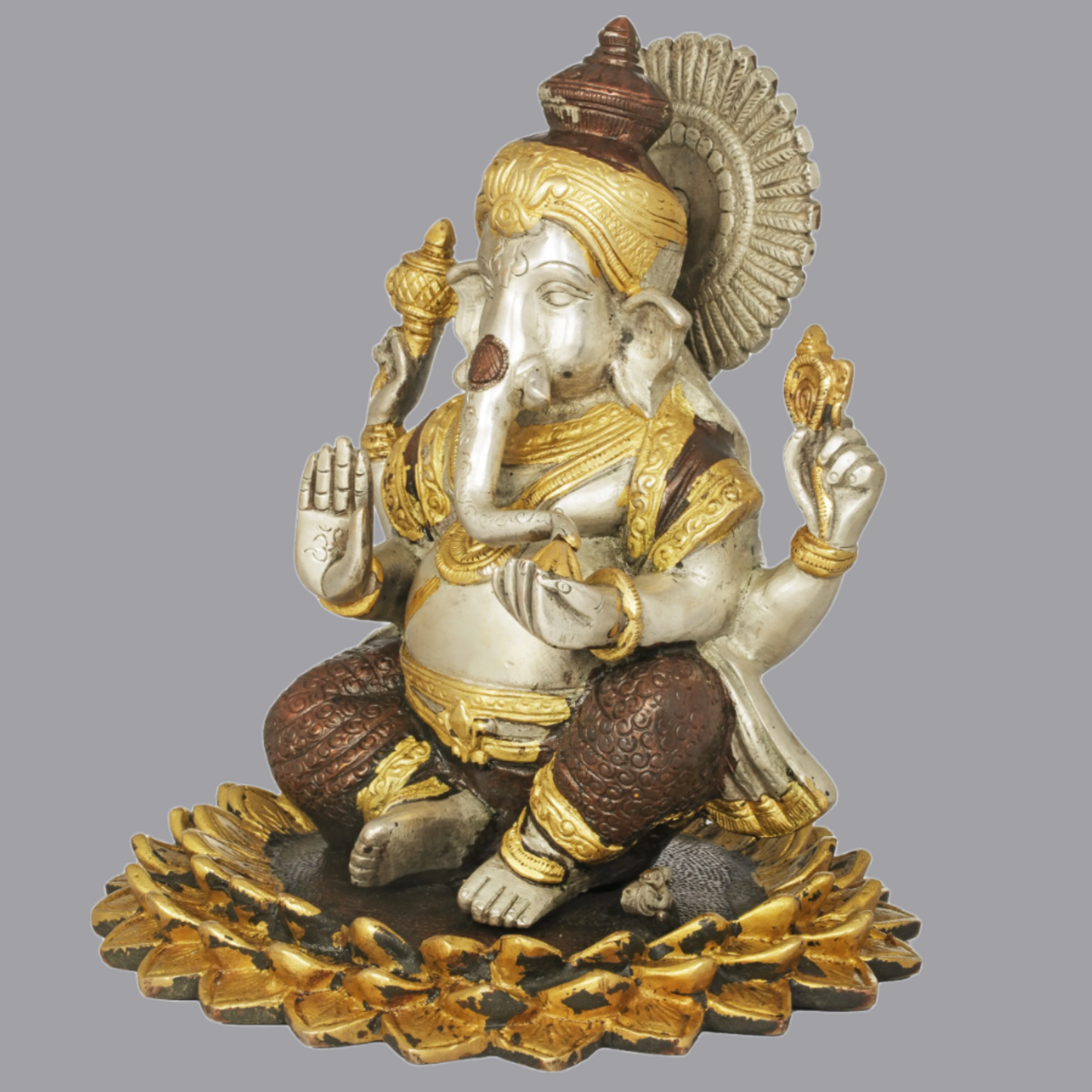 Brassaura® Lord Ganesha Seated on Blooming Lotus | Brass Statue | Height 8 Inches | Weight 3.7 kgs