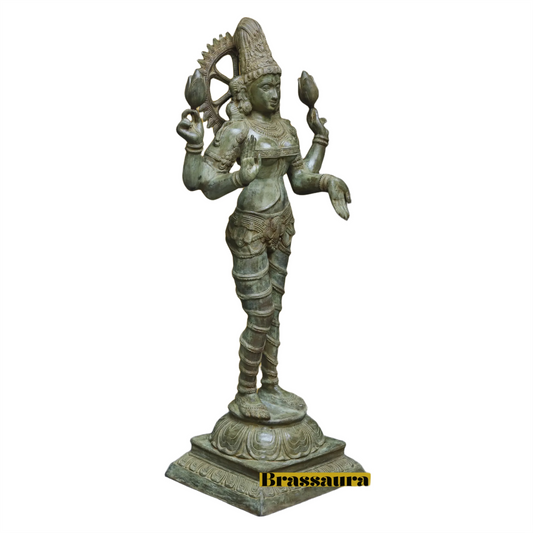 Brassaura™ Classic Brass Laxmi Murti – Height 51 Inches & Weight 49.66 Kgs | Spiritual Home Idol