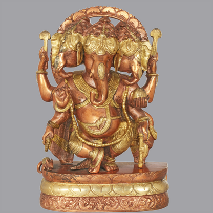 Brassaura® Trimukha Nritya Ganesha in Brass | Height 12 Inches | Weight 7 kgs