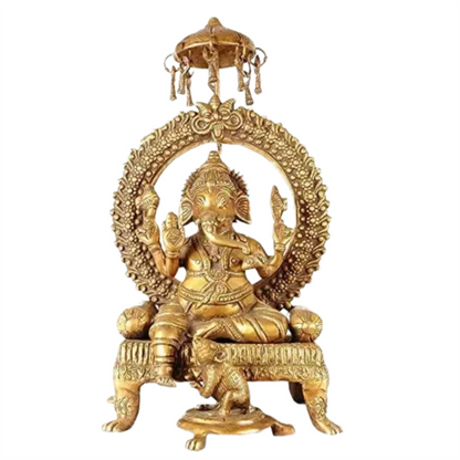 ब्रसौरा® अलंकृत प्रभाविली के नीचे भगवान गणेश | पीतल की मूर्ति | ऊंचाई 17.91 इंच और वजन 8.60 किलोग्राम