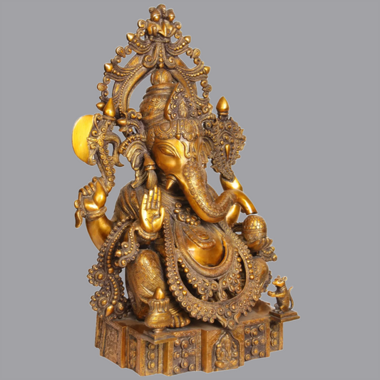 Brassaura® Heavily Ornamented Lord Ganesha Brass Statue | Height 23 Inches & Weight 27.20 kgs