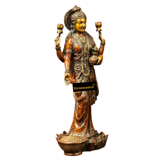 Brassaura™ Traditional Brass Laxmi Idol – Height 25 Inches & Weight 18 Kgs | Hindu Devotional Statue
