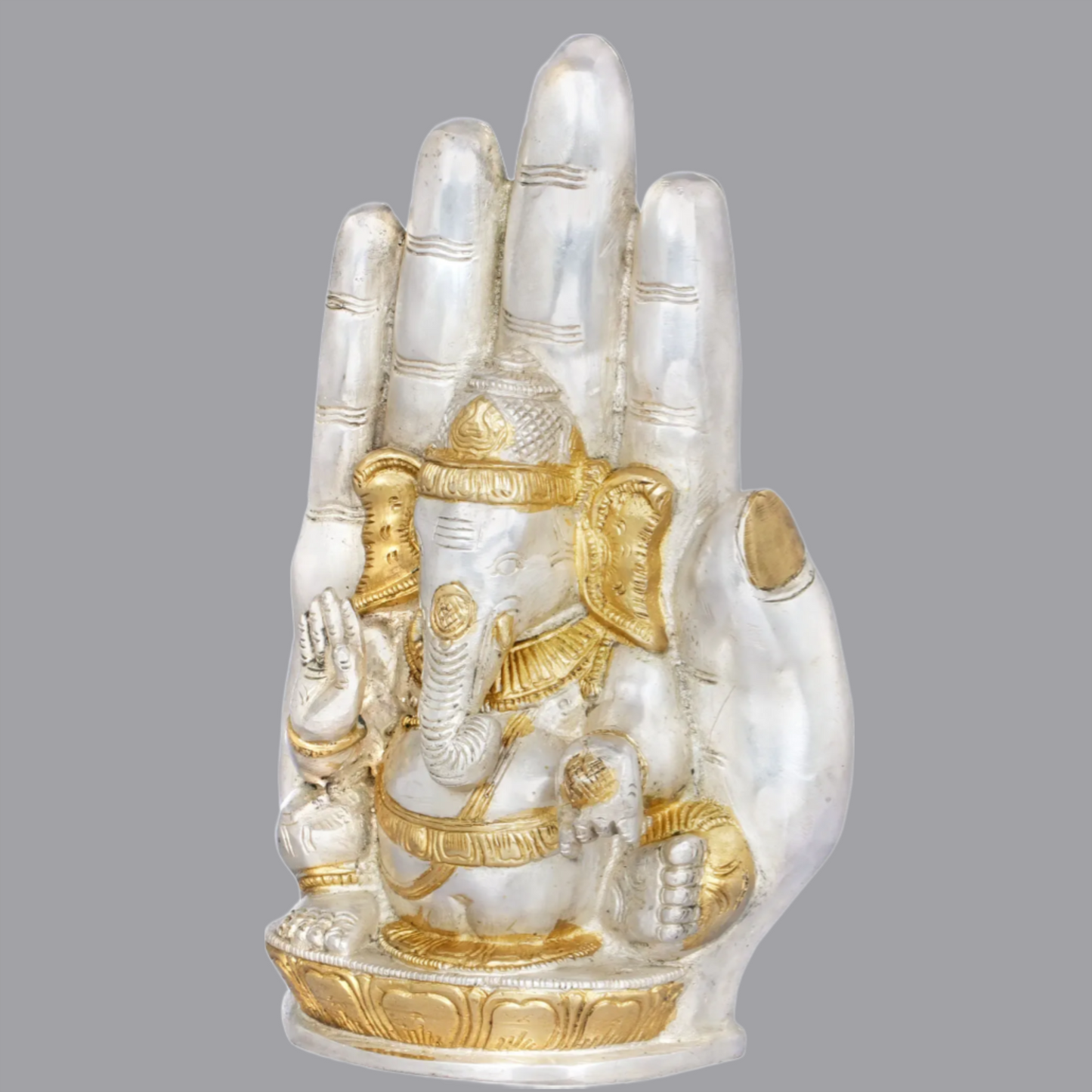 Brassaura® Lord Ganesha in Blessing Hand | Brass with Inlay Work | Height 9 Inches | Weight 2.60 kgs