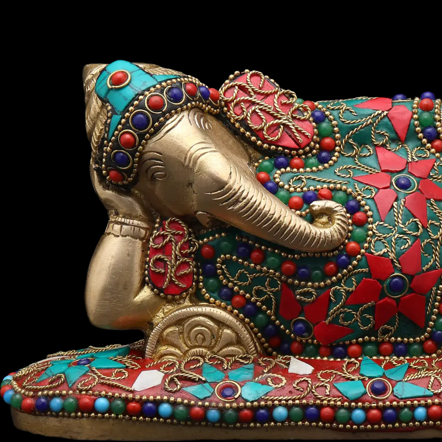 Brassaura™ Brass Ganesha Statue with Inlay Work | Height 4 Inches & Weight 1.64 kgs